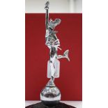 Art Deco Chromium plated car mascot in the form of Mercury, mounted on black painted oak base