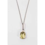 9ct white gold gem set pendant on chain