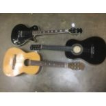 Royal Sound acoustic guitar, a Brazilian acoustic guitar, and an electric guitar (3)