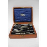 Good quality Edwardian drawing set by Stanley, in mahogany case with velvet-lined lift out tray