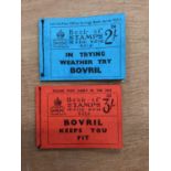 Stamps GB Booklets 2/- blue No358 In Trying Weather try Bovril (complete) 3/- Red No 321 Bovril keep
