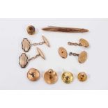 Group Victorian and later 9ct gold cufflinks, studs and bar brooch