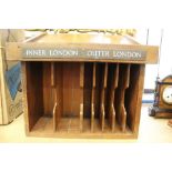 20th century mahogany wall mounted office pigeon hole with brass plaque 'inner London, outer London'