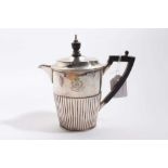 Essex Regiment Interest- Victorian silver hot water pot with fluted decoration, ebony handle and fin