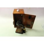 Vintage microscope by Charles Perry, London, in mahogany case