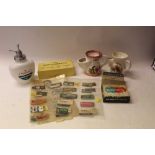 Collection Vintage barbers equipment including daily razor set and shaving mugs etc