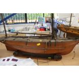Scratch built model of a sailing ship on stand, requiring some work, 90cm in overall length