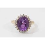 9ct gold amethyst and diamond cluster ring