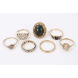 Seven 9ct gold and yellow metal gem set dress rings