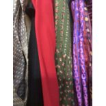 Ladies 1970s - 80s maxi skirts including Peasant, tiered, Indian silk etc, red silk blouse, plus gre