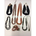 Two Bondo Tribe micro bead necklaces, other similar style African necklaces and beads