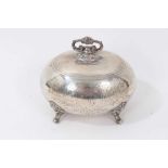 German silver (800) tea caddy of bulbous form on four feet