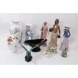 Lladro figure - lady carrying vessels, three Nao figures and decorative china