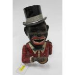 Late 19th/early 20th century cast iron Gentleman with Top Hat mechanical money box, with moveable ar