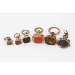 Collection of six antique hard stone seals in gilt metal mounts