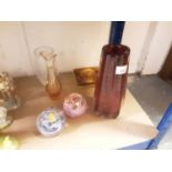 Small collection of Whitefriars glass, to include a vase, two paperweights, etc