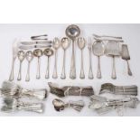 Extensive canteen of German (800) silver cutlery by Eugen Marcus, comprising, x12 dinner forks, x12