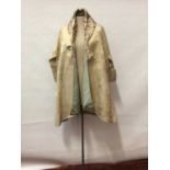 19th century Chinese cream silk damask robe with embroidered collar