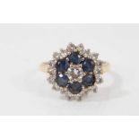 18ct gold sapphire and diamond cluster ring in tiered setting