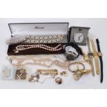 9ct gold ring, costume jewellery and wristwatches