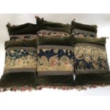 Six velvet cushions with 18th century tapestry panels.