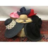 Collection of 1950's and 60's Wide Brim Straw, Raffia and Felt hats.