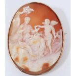 19th century oval caved shell cameo brooch