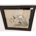 Pair of 1920s / 30s Japanese painted silk panels in verre églomisé frames with Gillows of Lancaster