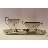 Art Nouveau W.M.F. silver plated sugar bowl and milk jug on tray