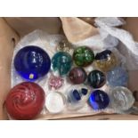 One box of various art glass paperweights