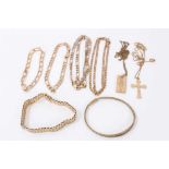 Group of 9ct gold jewellery to include bracelets, curb link chains and pendants