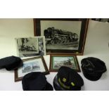 Group of Railway related caps and photographs