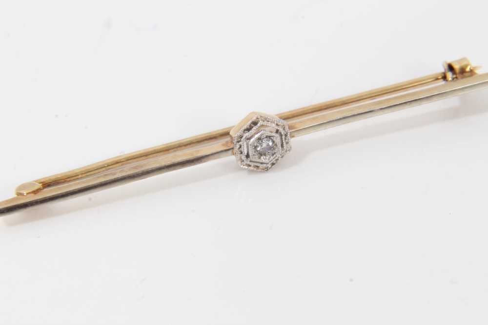 Antique rose cut diamond floral pendant on 18ct gold chain, Art Deco diamond bar brooch and 9ct gold - Image 6 of 6