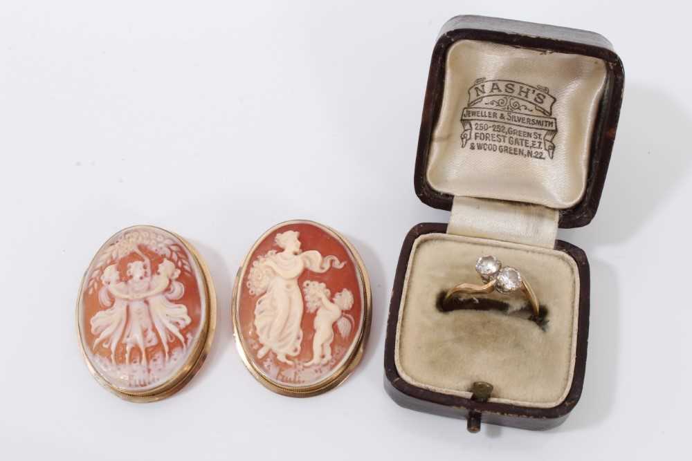 Two 9ct gold mounted carved shell cameo brooches and 9ct gold ring