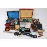 Vintage costume jewellery, bead necklaces, Stratton compact, cheroot holders and bijouterie