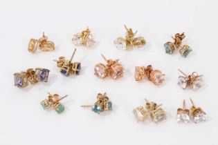 Thirteen pairs 9ct gold gem set stud earrings