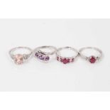 Four 9ct white gold gem set dress rings