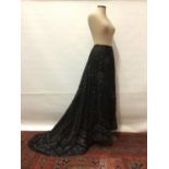 Victorian Black Evening Skirt with train, satin overlaid with net decorated with beads, sequins and