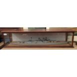 Large model of HMS Hood in a glazed wooden case, the case measuring 97cm wide