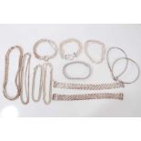 Group of contemporary silver chains and bracelets