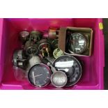 One box of Classic car gauges, clocks and instruments, possibly for a Triumph Dolomite or Herald