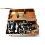 Watts lacquered brass theodolite in wooden case