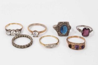 Group of seven gem set dress rings