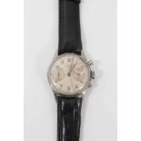 1950s Leonidas stainless steel chronograph wristwatch, inner back case numbered 805145, on black lea