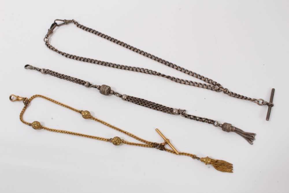 Silver Albert chain, together with a white metal fob chain and gilt metal fob chain