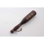 Victorian turned wood truncheon with ribbed grip, painted V.R. cypher and dated 1857, cm in length