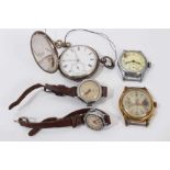 Silver full hunter pocket watch together with four other vintagewristwatches(5)