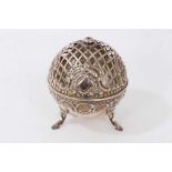 Victorian silver pot pourri dome of spherical form with embossed decoration, pierced hinged cover, r