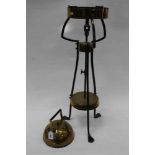 Interesting arts and crafts period brass and steel kettle on stand in the style or Christopher dress