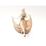 Stylish German pottery figure of a 1930's lady, 32cm high